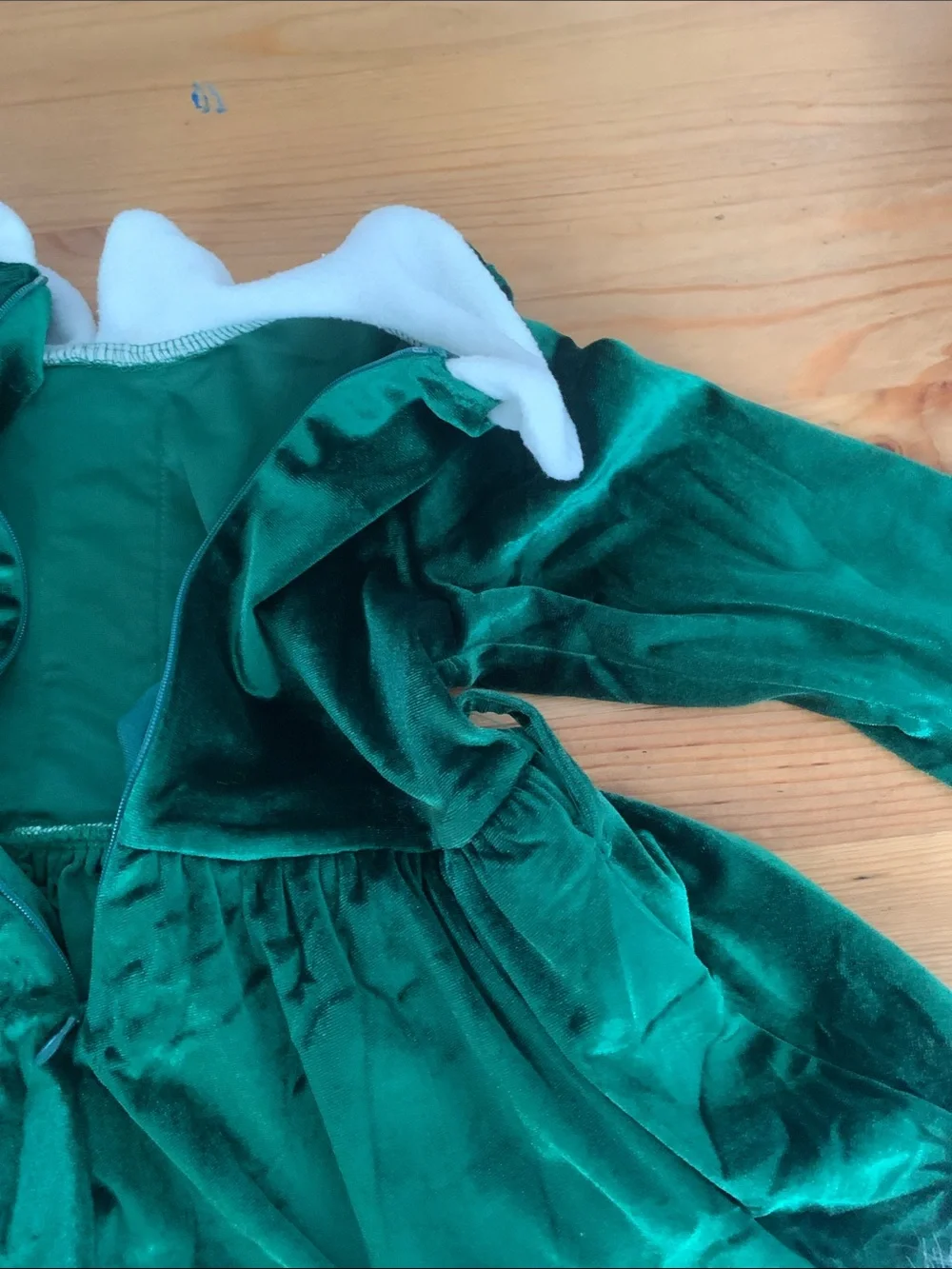 Classic Green Velvet Holiday Dress Costume with White Trim - Kids